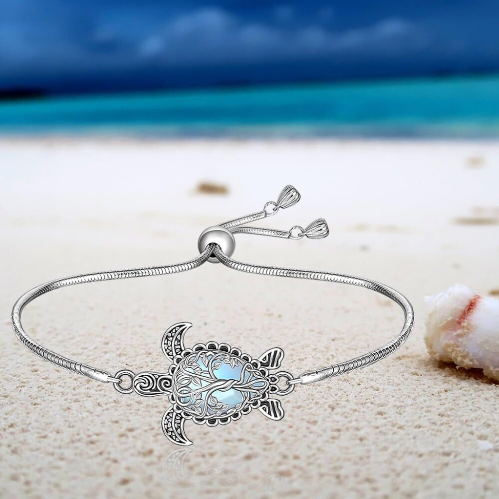 Sterling Silver Turtle Bracelet Moonstone Tree of Life Ocean Jewelry for Women - Picture 6 of 9